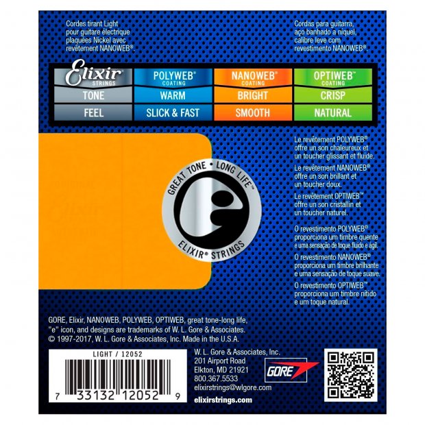 ENCORDOAMENTO GUITARRA 010 NANOWEB 12052 ELIXIR