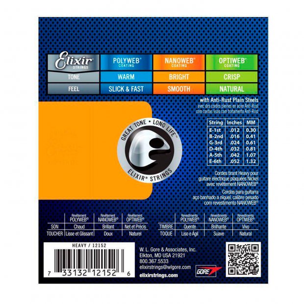 ENCORDOAMENTO GUITARRA 012 NANOWEB 12152 ELIXIR